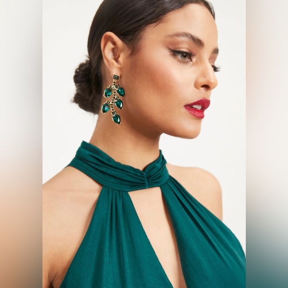 NWT Vici Taking Risks Emerald Satin Cutout Slit Maxi Dress Sz S Sexy Formal - Picture 2 of 5